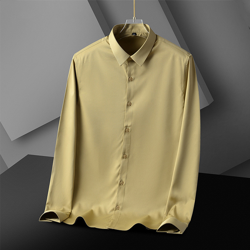 Raptureculture fashion clothes men New Spring Summer Men's Shirt Non-Ironing Anti-Wrinkle Business Casual Solid Color Elastic Smooth Long-Sleeve Social Work Shirt
