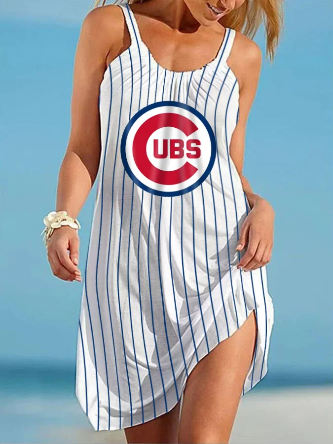 Chicago Cubs Round neck sleeveless printed dress 