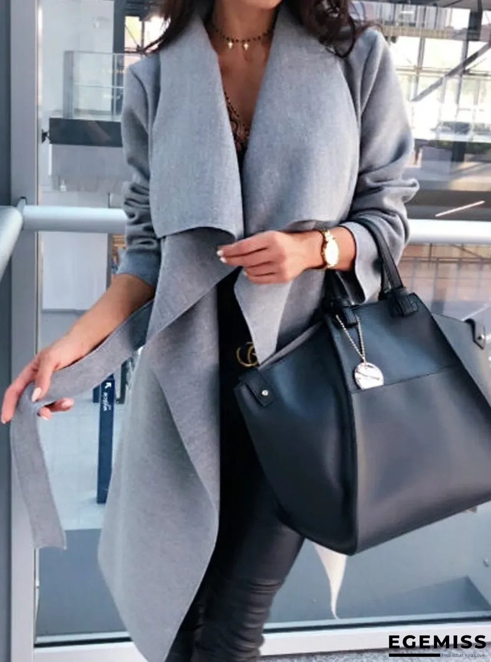 Casual Long-Sleeved Solid Color Tie Coat | EGEMISS