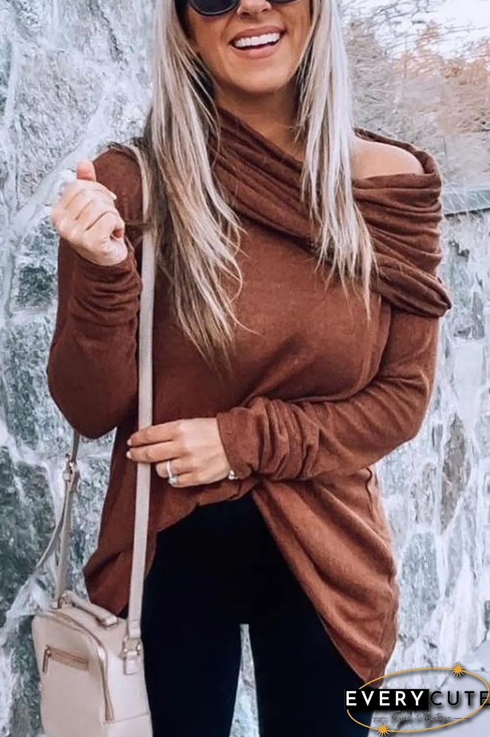Cowl Neck Long Sleeve T Shirt