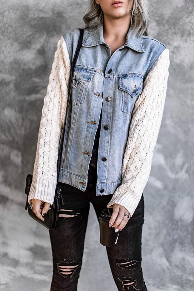 Abebey Knitted Panel Denim Jacket Tops