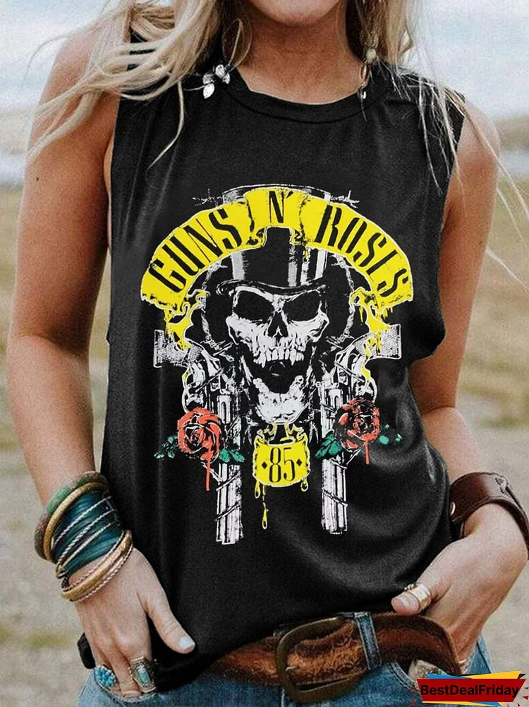 Bestdealfriday Guns N Rose Sleeveless Casual Printed Woman Vests