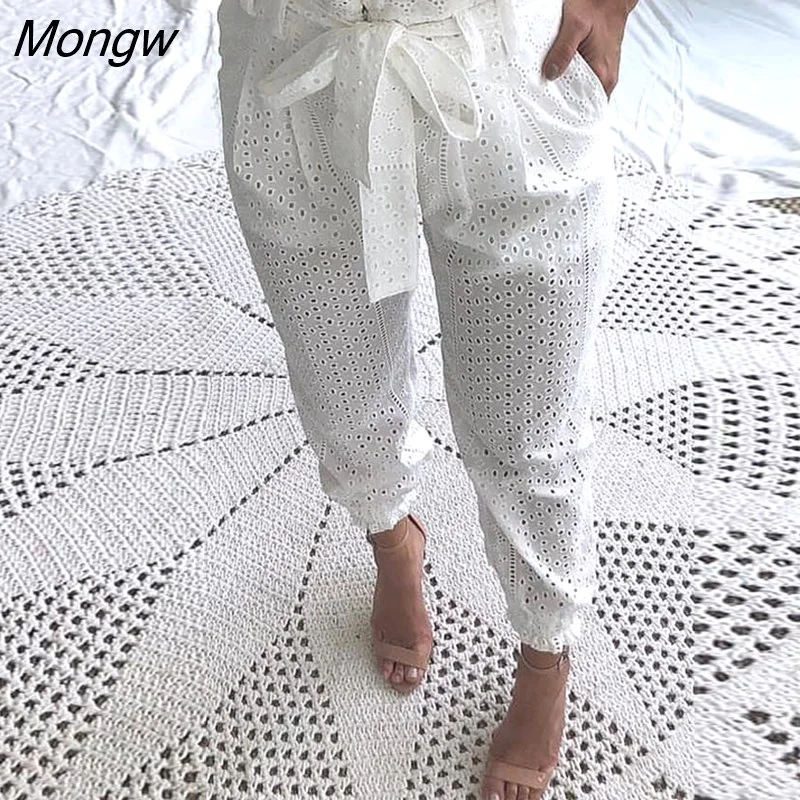 Mongw Waist Broderie Lace Casual Pants