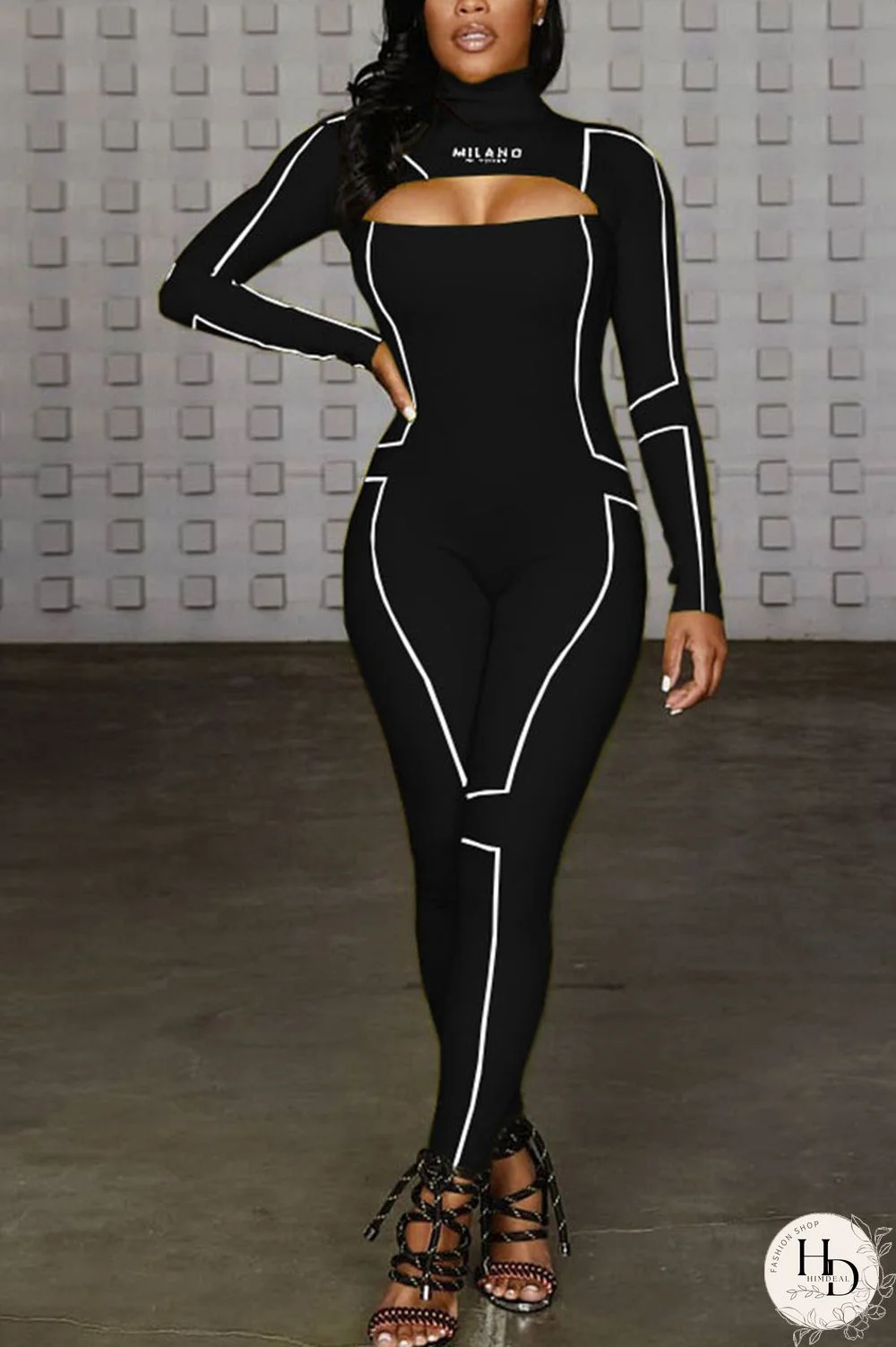 rose red Fashion Print Backless Milk. Long Sleeve O Neck Jumpsuits