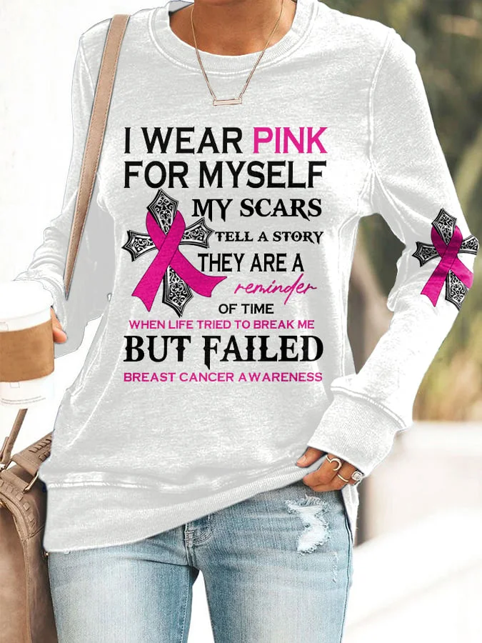 Faith Breast Cancer Awareness I Wear Pink For Myself Print Sweatshirt socialshop