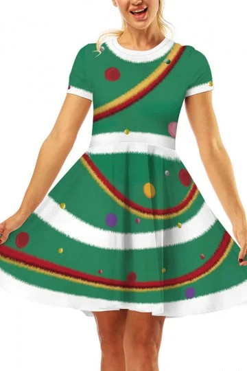 Funny Christmas Tree Print A-Line Dress-elleschic