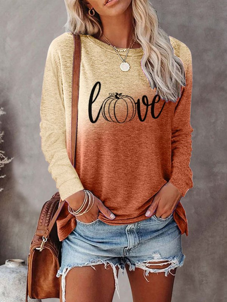 Love Pumpkin Print Gradient Casual T Shirt artswardrobe