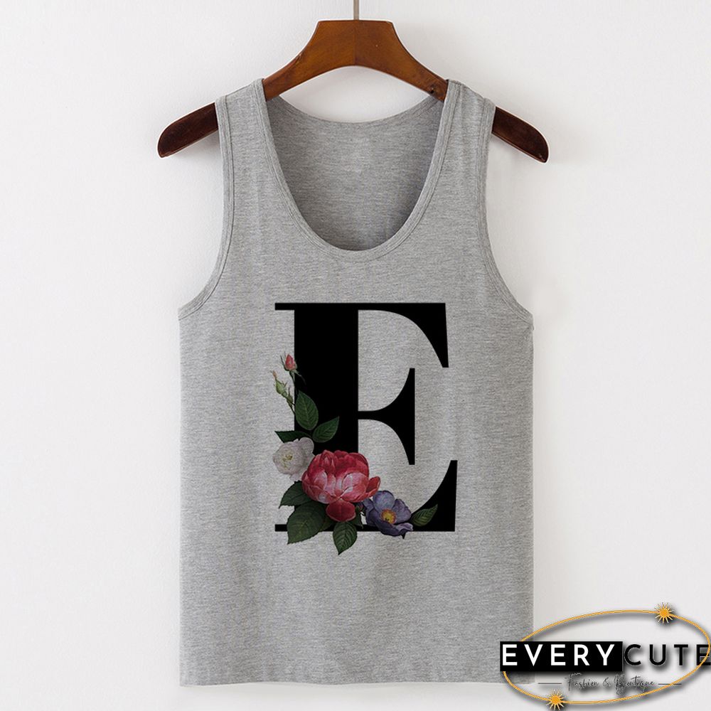 Summer Alphabet Print Camisole Sexy Tank Tops Vest Women Tee Shirt Sleeveless Gray Female