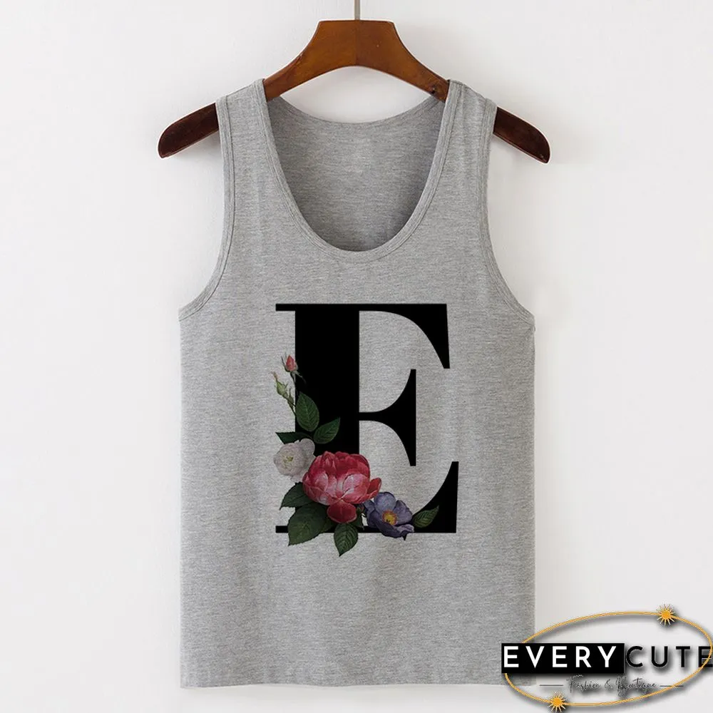 Summer Alphabet Print Camisole Sexy Tank Tops Vest Women Tee Shirt Sleeveless Gray Female