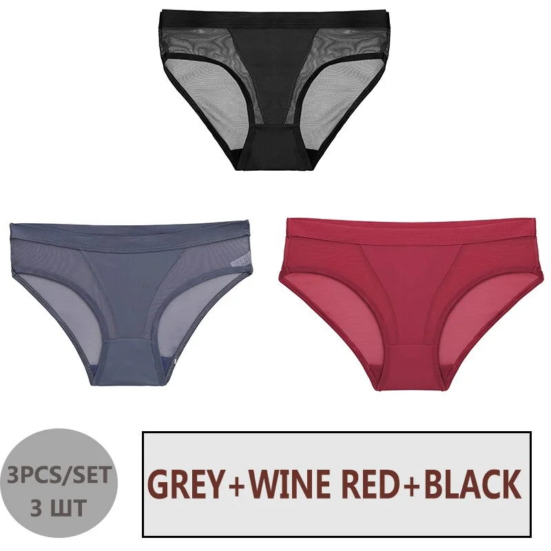 FINETOO 3PCS/Set Women Panties Sexy Mesh Lingerie Breathable Female Underwear For Woman Low-Rise Underpant Woman Panties Briefs