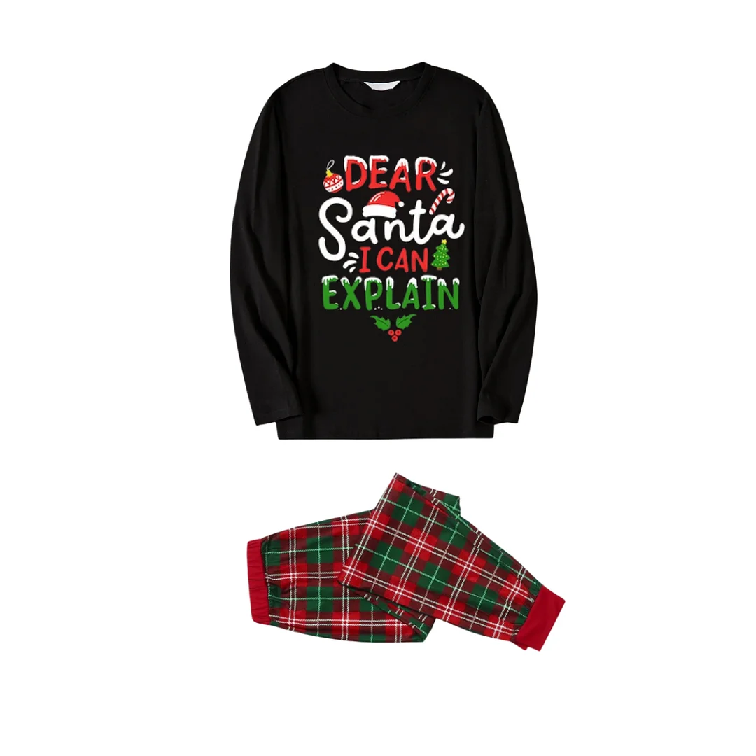 "Dear Santa I can Explain" Slogan Printed Red and Green Plaid Family Matching Pajama