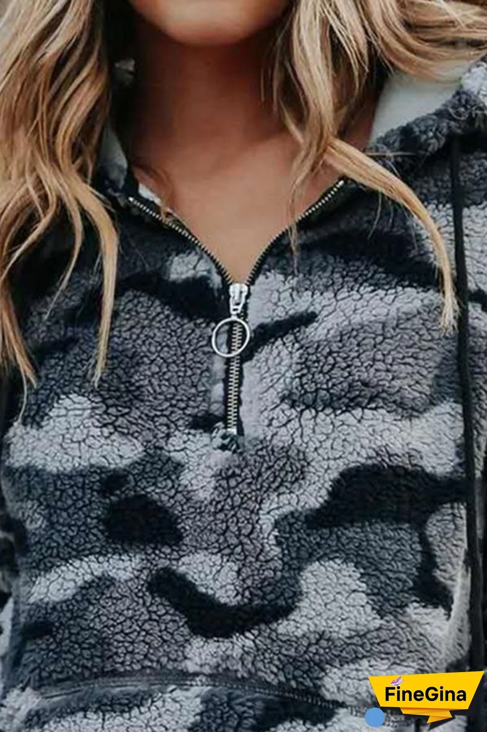 Half Zip Camo Sherpa Hooded Sweatshirt P12209