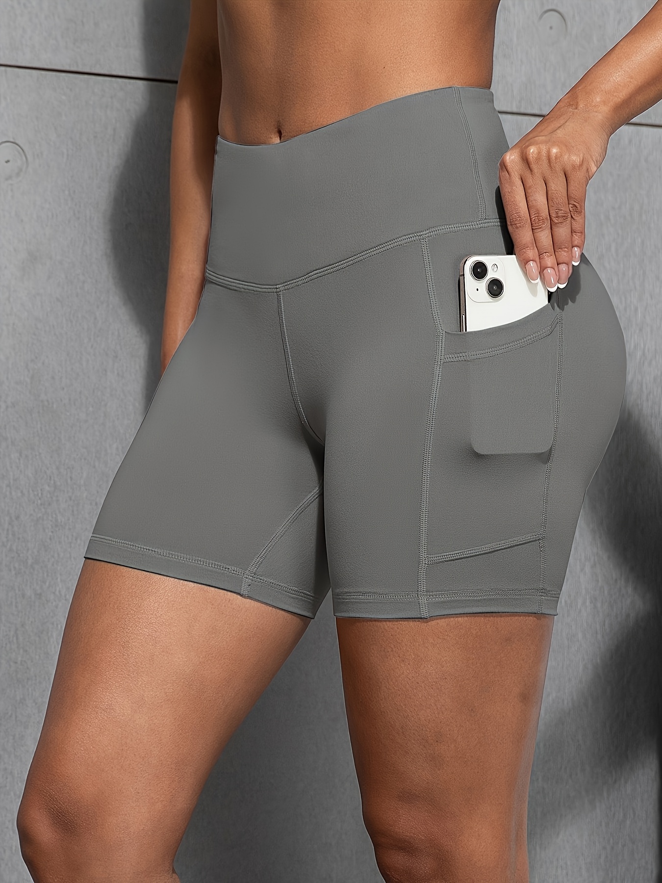 Womens Solid Color Slim Fit Yoga Shorts With Pockets Comfortable Stretchy Fabric Casual | IFYHOME