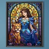 Diamond Painting -DIY Round Partial AB Drill Lion and Beauty（45x55cm）