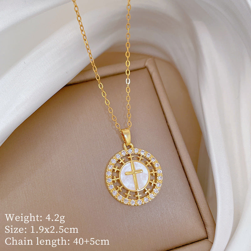 Copper Micro-Inlaid Cross Fashionable And Gorgeous Full Diamond Necklace For Women All-Match Clavicle Chain Titanium Steel