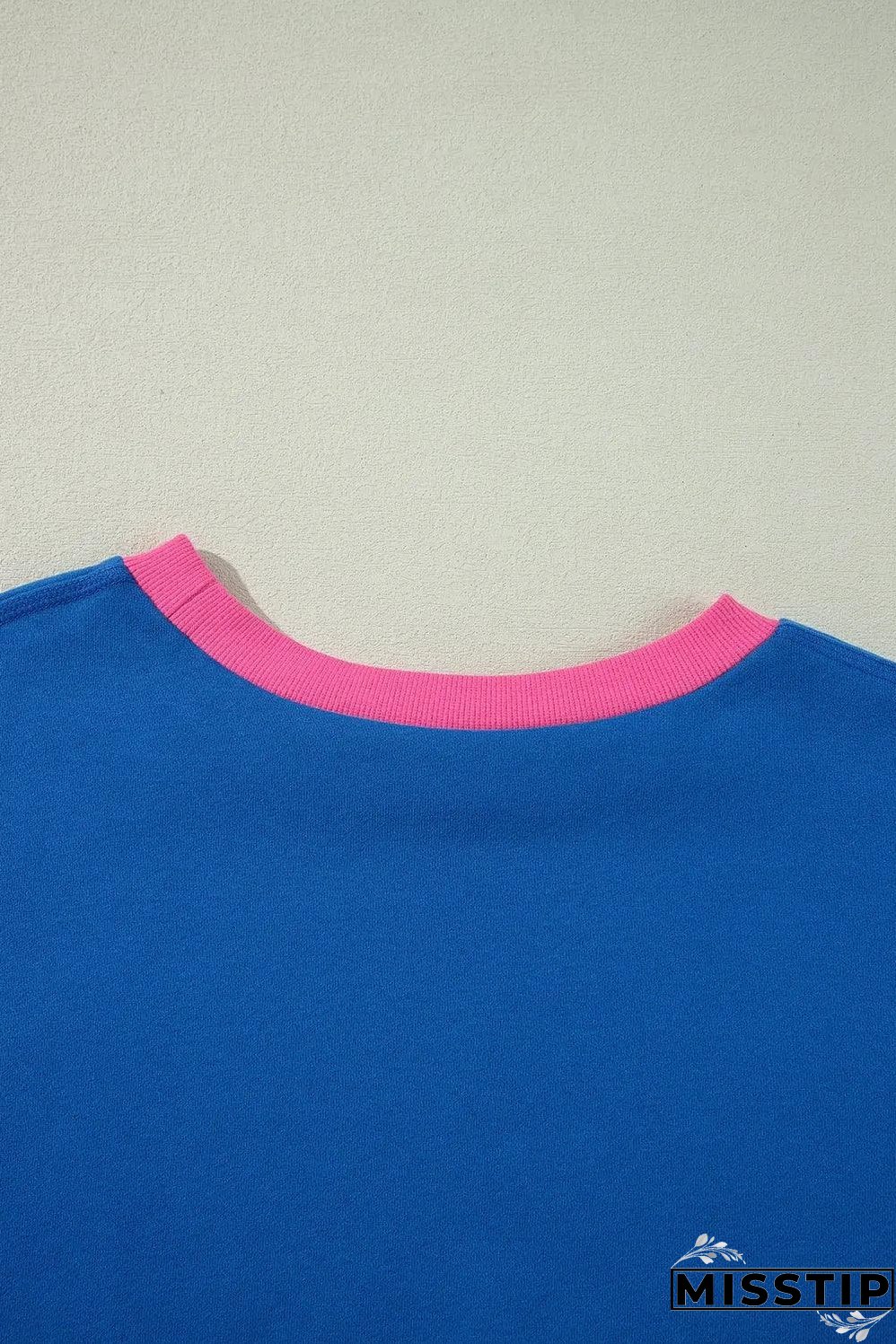 Sky Blue Color Block Edge Balloon Sleeve Plus Size Sweatshirt