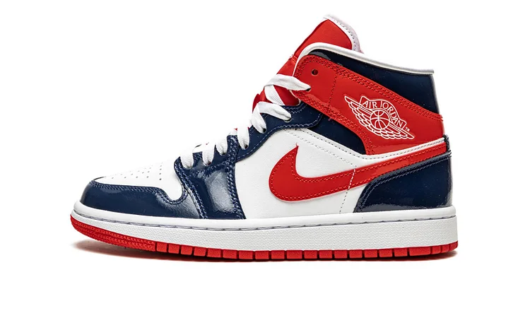 WMNS Air Jordan 1 Mid "Patent Leather Navy / White / Red"