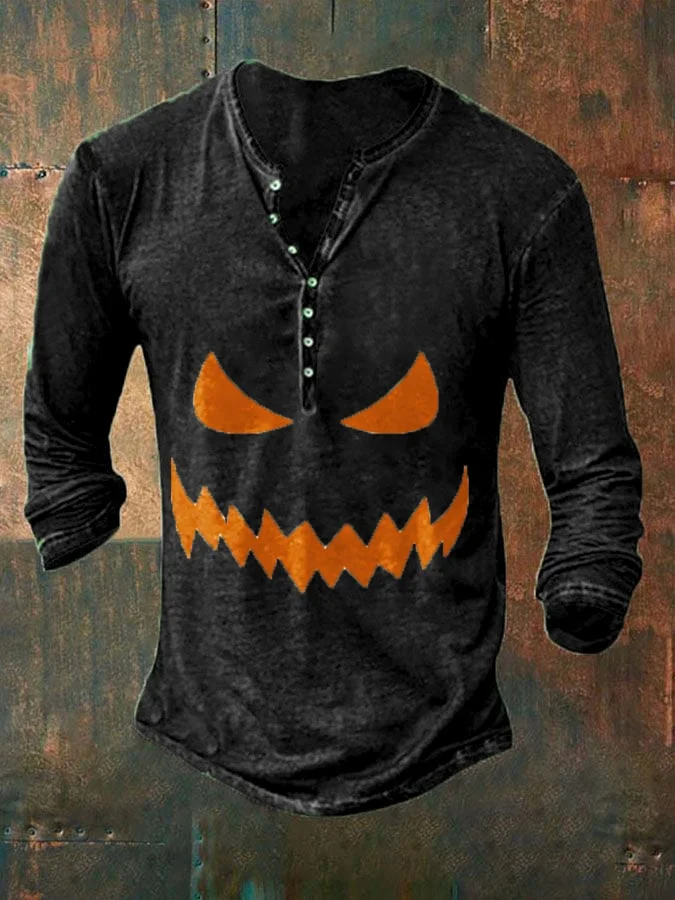 Men's Halloween Print Button Casual T-Shirt