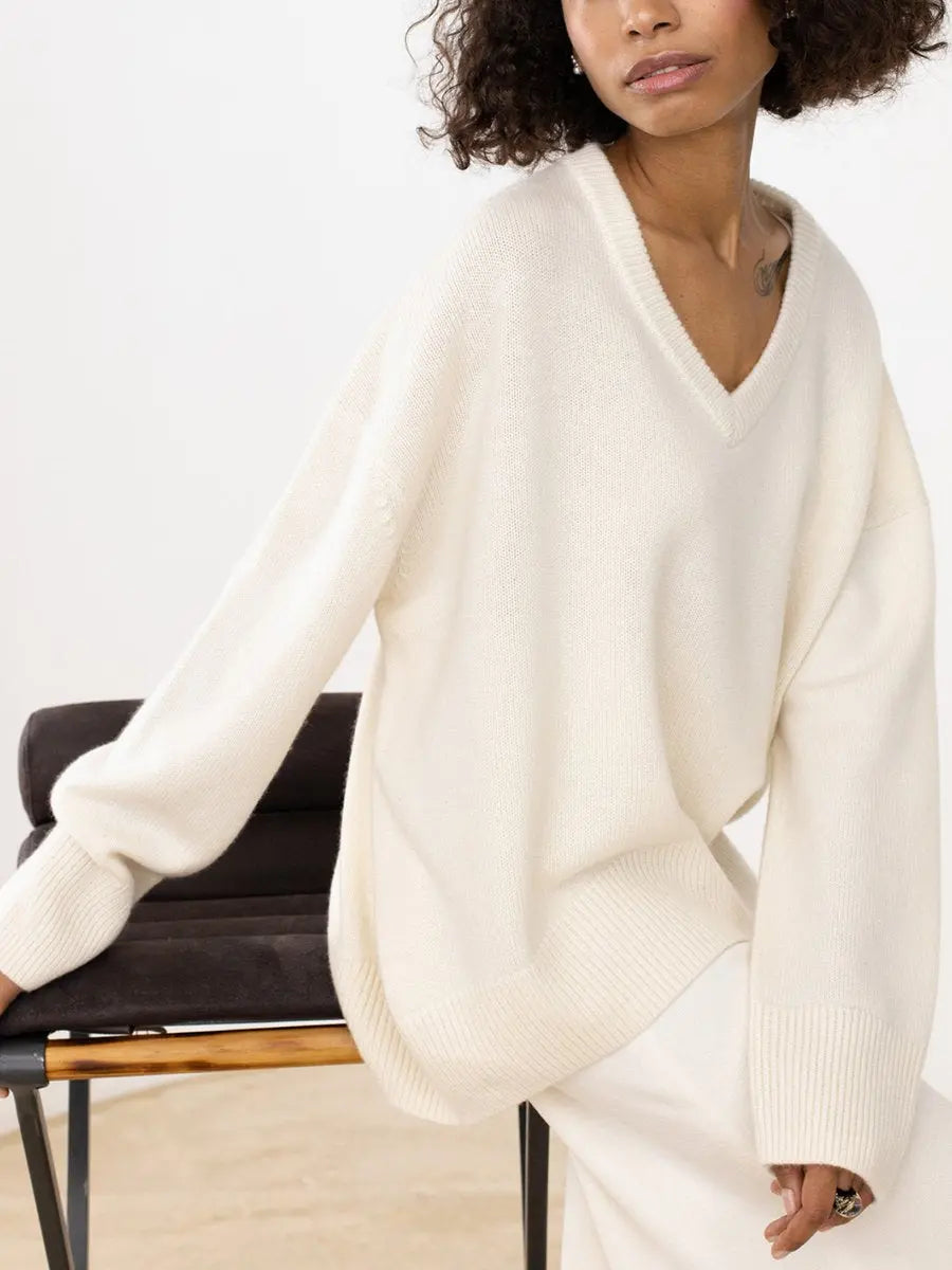 Zipper Turndown Collar Loose Solid Color Sweater