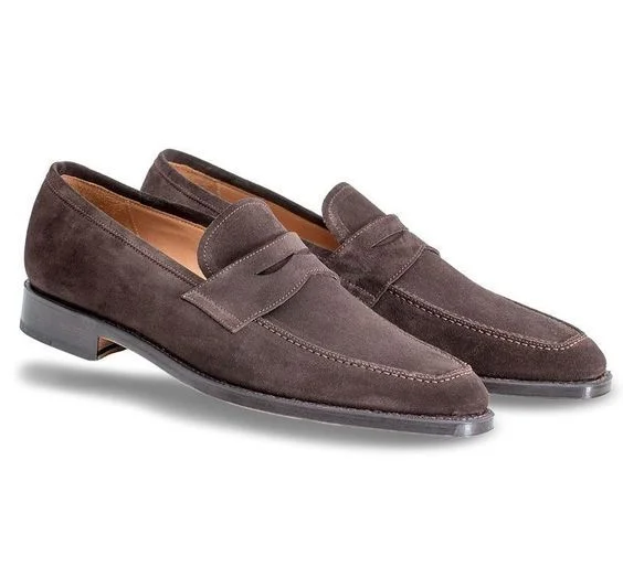 Handmade Men Brown Suede Leather Moccasins Loafer Slip Ons Shoes, Shoes