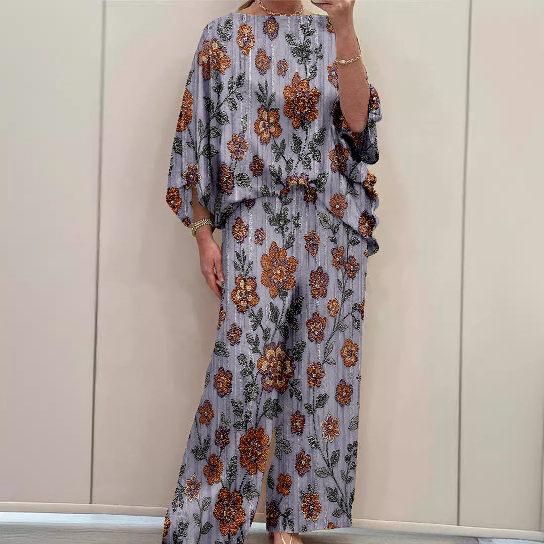 Women Long Sleeve V-neck Graphic Floral Printed Top