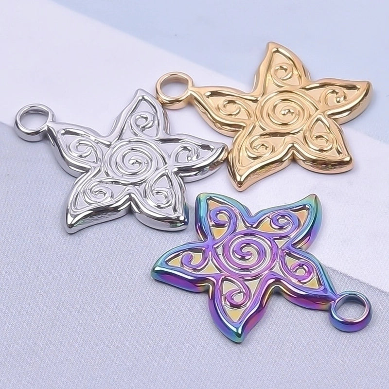 1 Piece 21x18mm Hole 3~3.9mm 304 Stainless Steel 18K Gold Plated Waves Starfish Pendant
