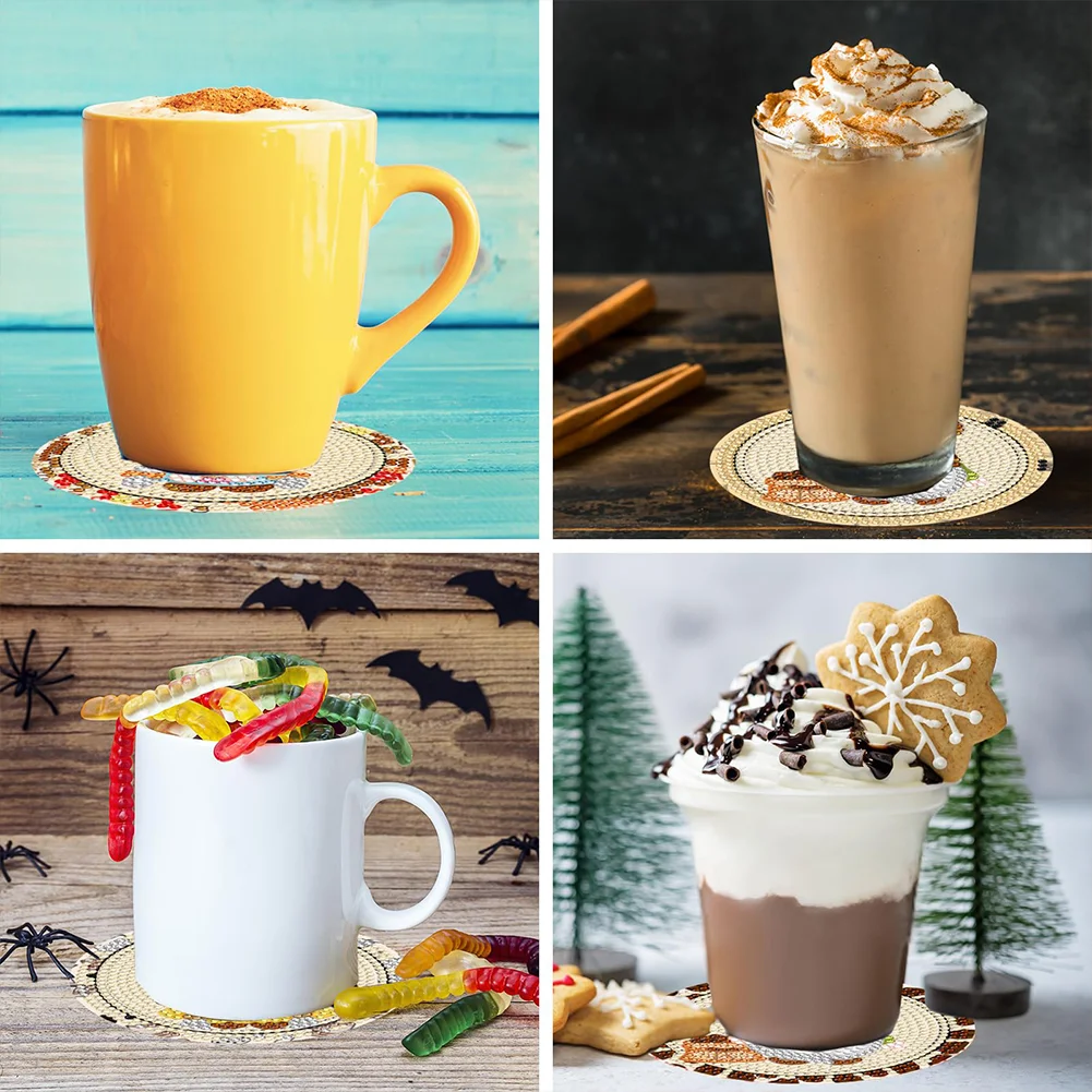 8pcs DIY Coffee Bean Gnome Acrylic Diamond Painting DIY Coaster for Adults Kids