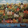 Colorful Houses On The Shore - 14CT Counted Cross Stitch - 50*50cm