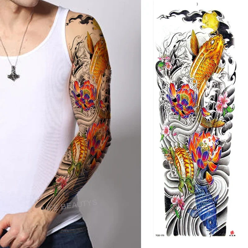 Sdrawing Arm Sleeve Tattoo Lion Crown King Rose Waterproof Temporary Sticker Wild Wolf Tiger Men Full Skull Totem Tatoo