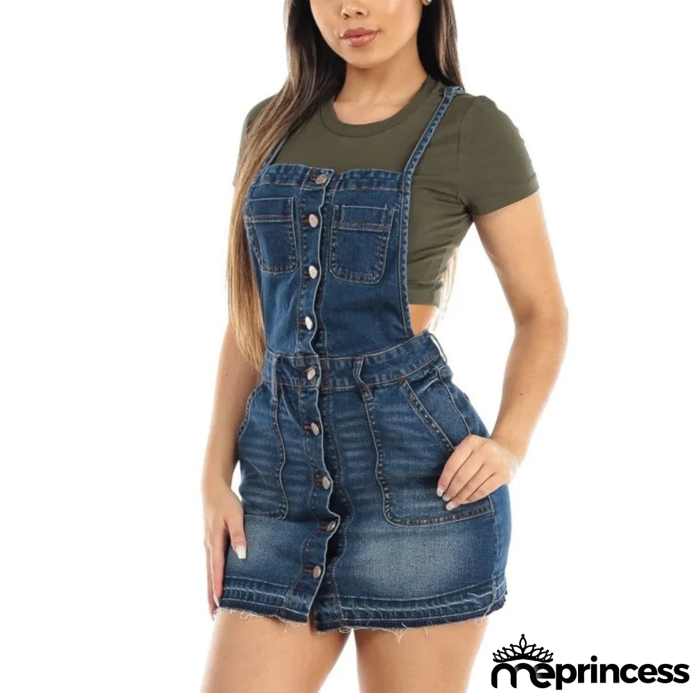 Summer Blue Mini Suspender Denim Skirt