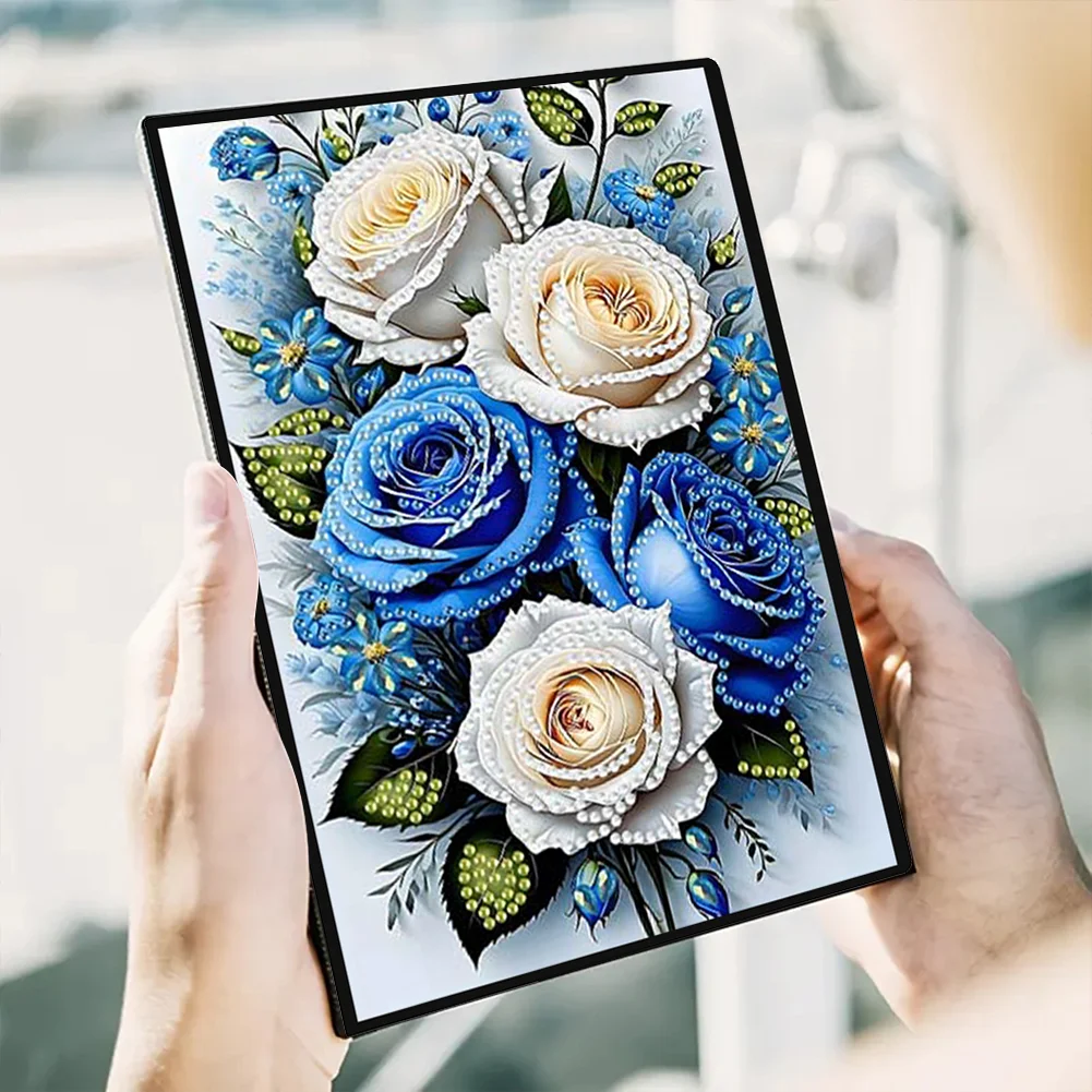 Roses 5D DIY Diamond Art Painting Notebook Kit (50 Pages A5 No Lines) Rhinestone Art Painting Notebook Kit for Adults Beginners Holiday Birthday Gift