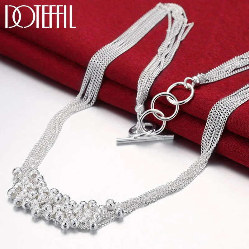 DOTEFFIL 925 Sterling Silver Frosted Grape Beads Multi-Chain Necklace For Women Jewelry