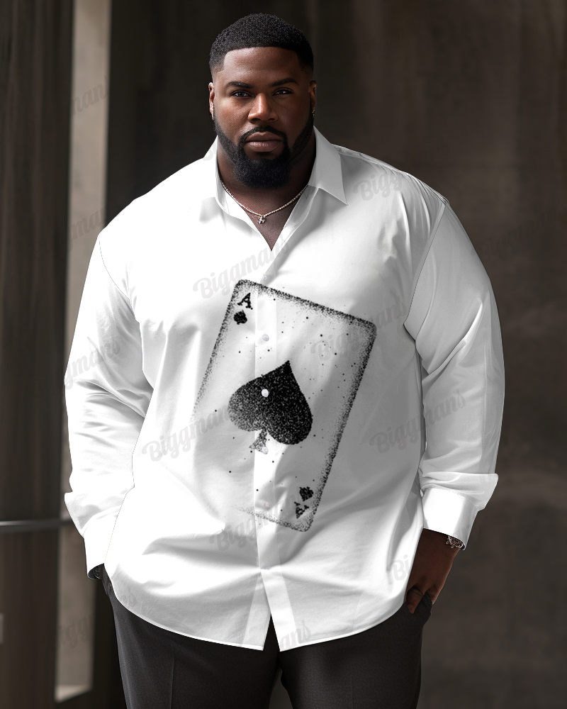 Hourglass Poker Pattern Long Sleeve Lapel Shirt Men's Plus Size