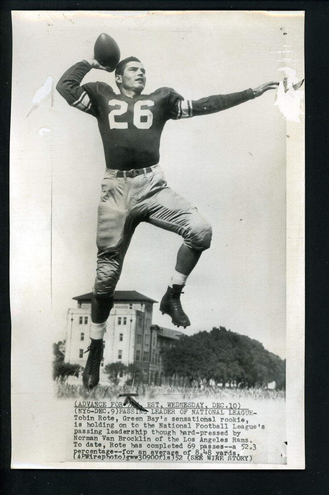 Rookie Tobin Rote 1952 Press Photo Poster painting Green Bay Packers