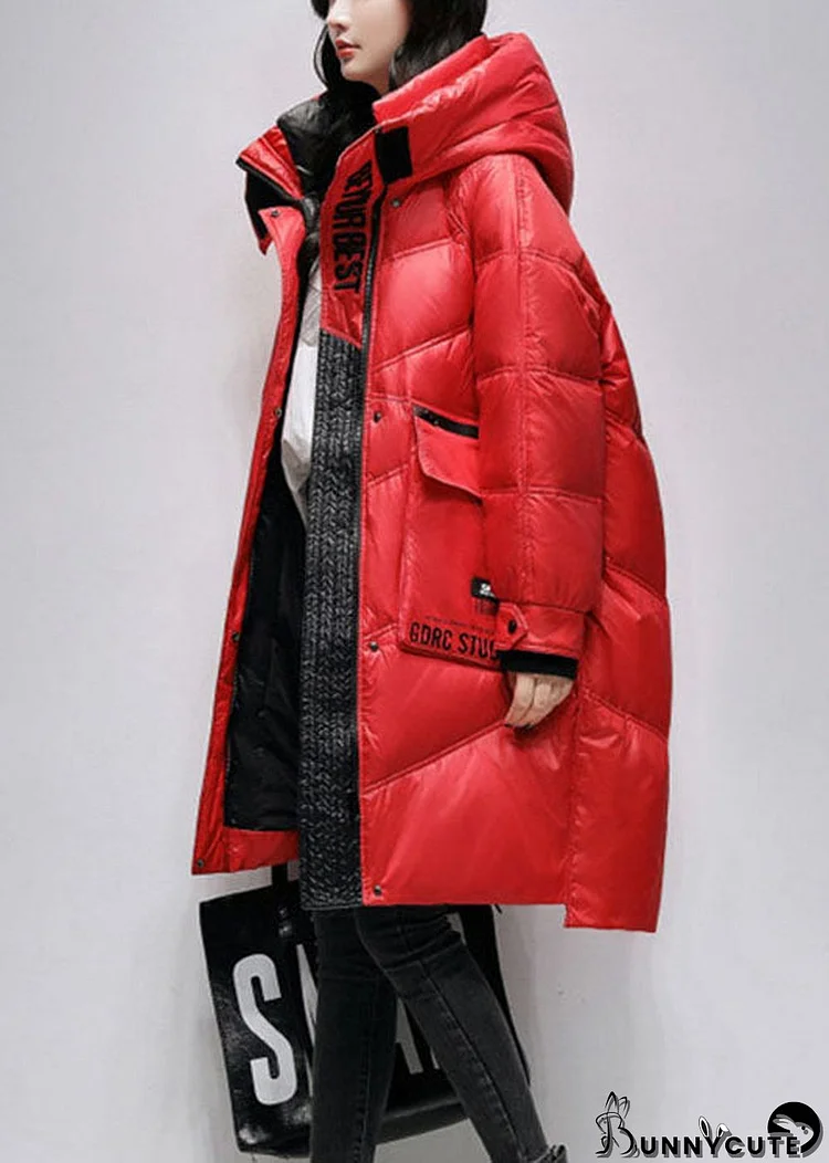 Boho Red Loose fashion Pockets Winter Duck Down Coat