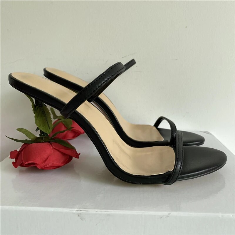 VCSHOES Vivid Rose Flower Heel Sandals For Girls Women Narrow Band Genuine Leather Slingbacks High Heels Shoes
