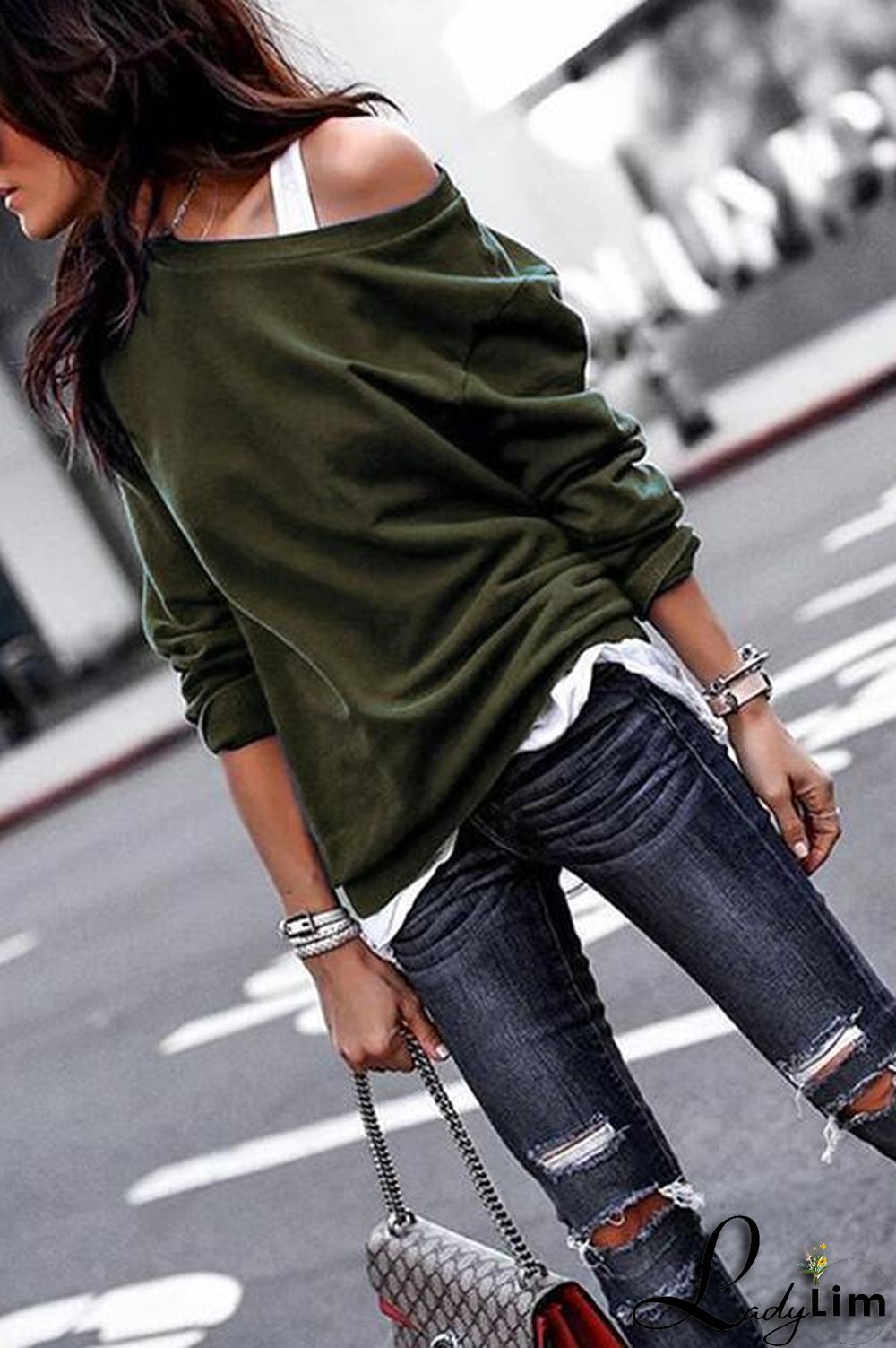 Fashion Long Sleeves One Shoulder T-Shirt