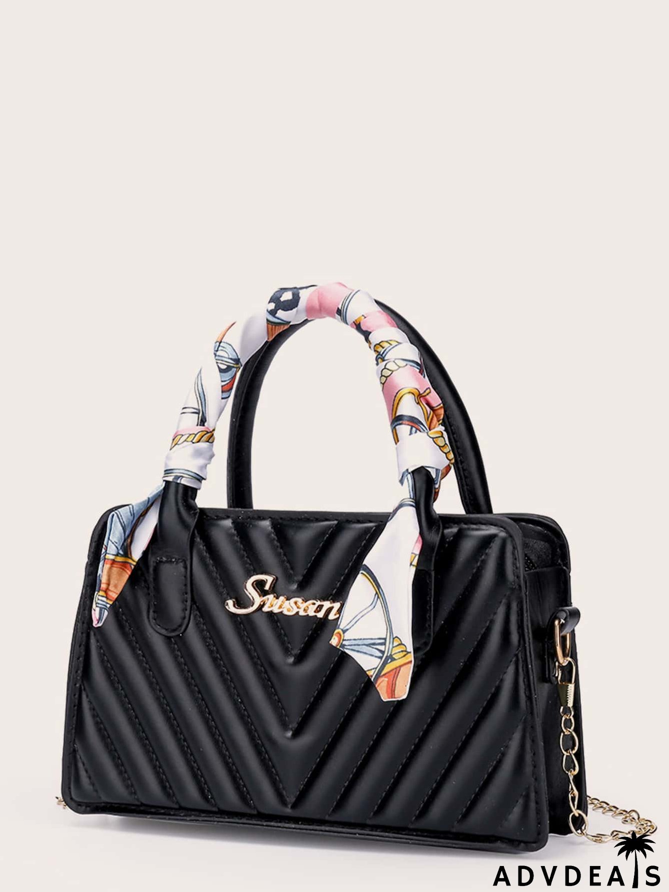 Metal Decor Quilted Chain Satchel Bag