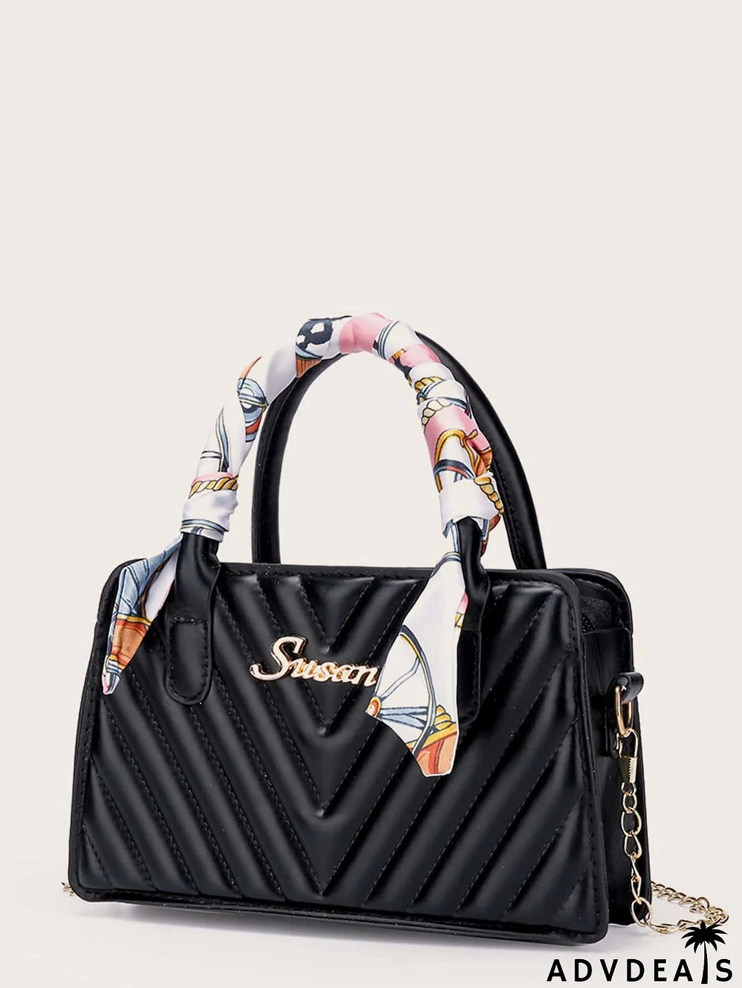 Metal Decor Quilted Chain Satchel Bag