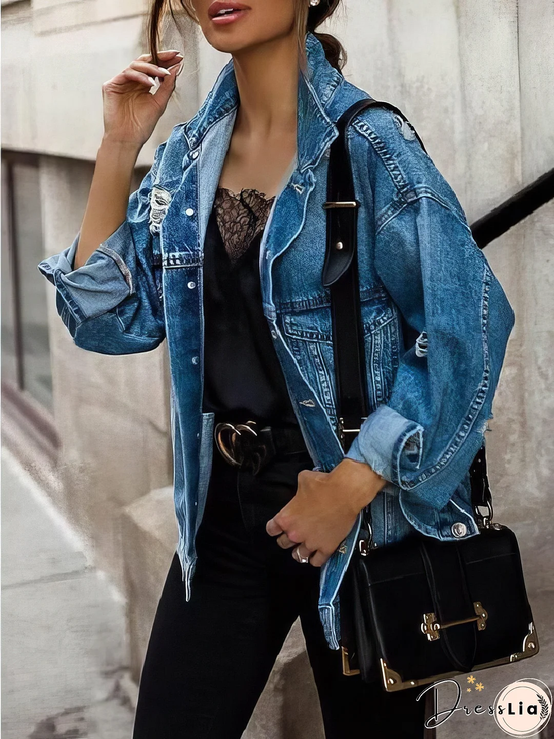 Light Wash Denim Jacket with Crystal Detail