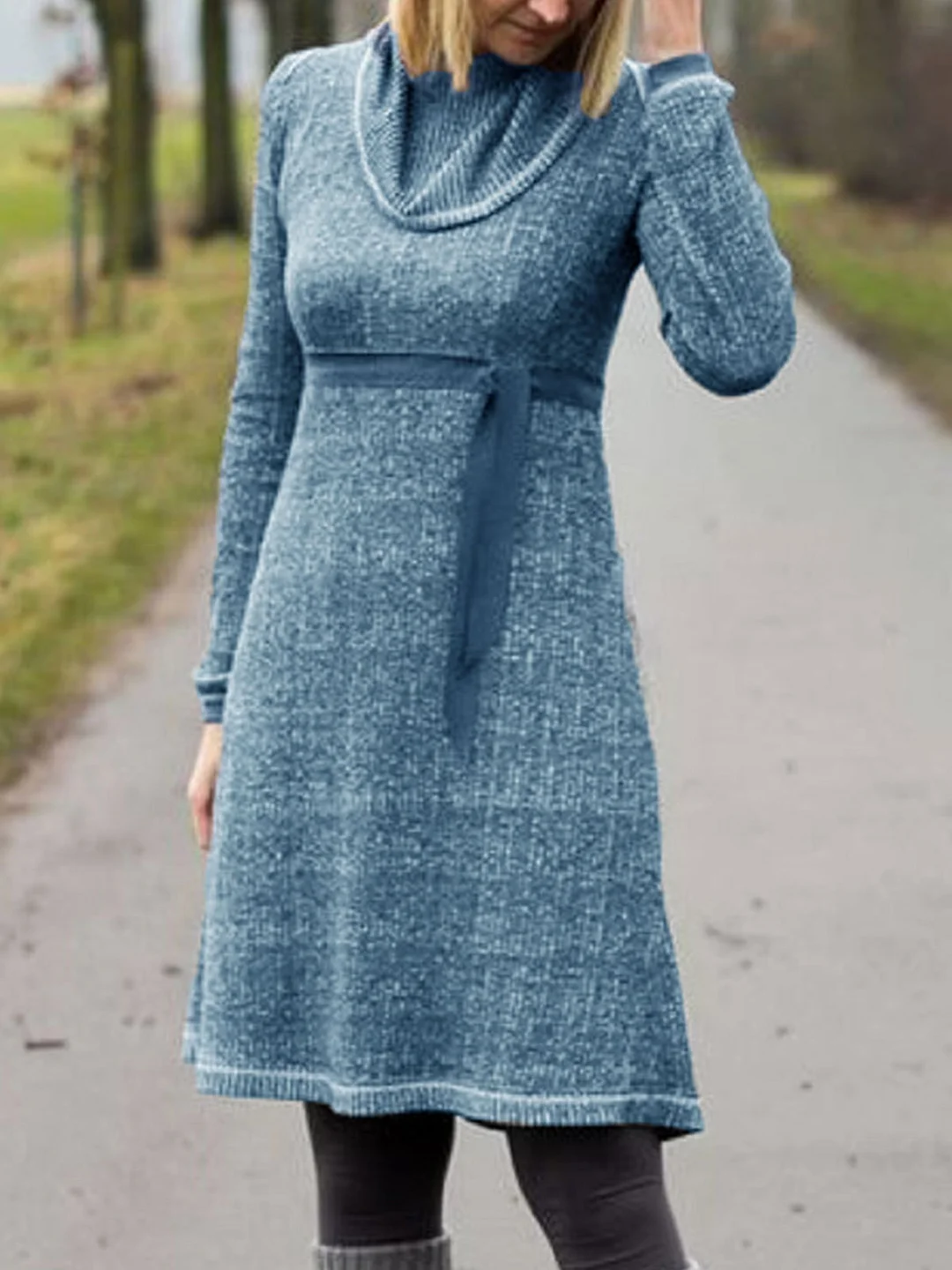 Cowl Neck Long Sleeve Cotton-Blend Fall Dresses
