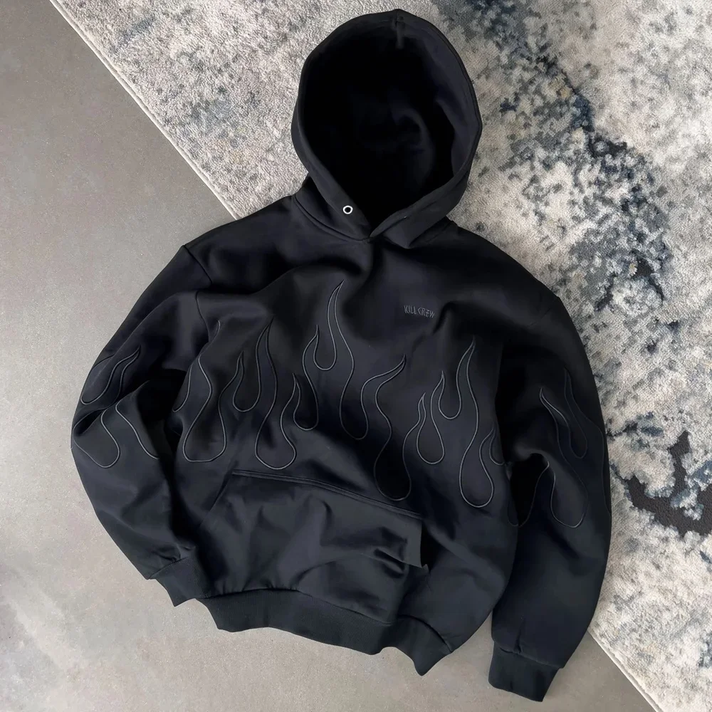 Aonga Vintage Versatile Casual Oversized Sweatshirt Women Colorful Harajuku Trendy Y2K Streetwear Hip-hop Punk Flame Print Hoodies Men aonga