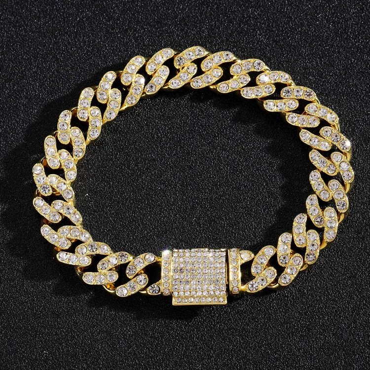 12MM 1 Row Crystal Iced Out Miami Cuban Link Men's Bracelets