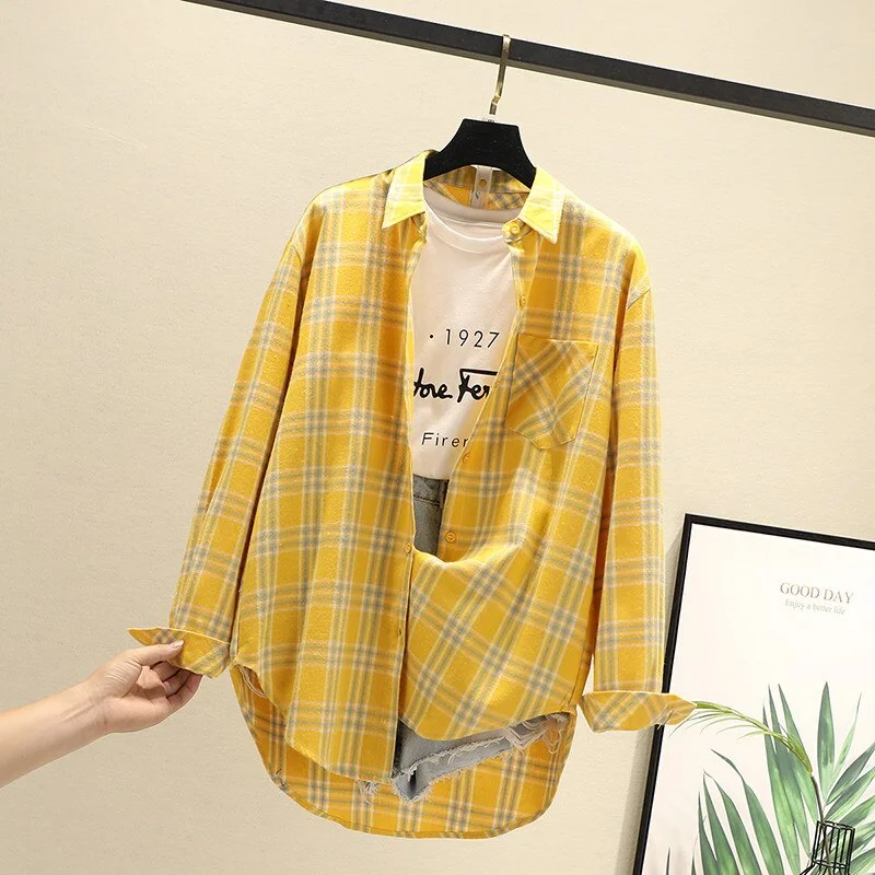 Women Blouses Shirts Tunic Womens Tops 2020 Long Sleeve Clothing Button Up Down Plaid New Fashion Autumn Turn-down Collar Good