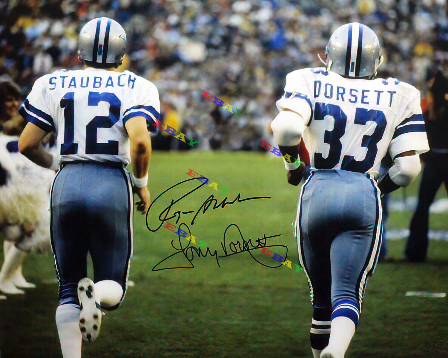 Roger Staubach Tony Dorsett Autographed 8x10 Photo Poster painting Signed Reprint