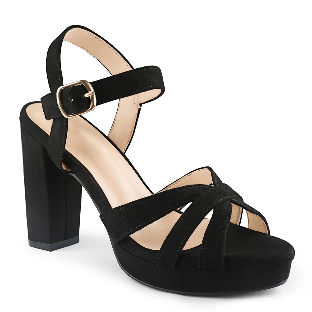 95mm Women's Platform Chunky Heels Ankle Strap Block Heeled Sandals Party Wedding Shoes-MERUMOTE