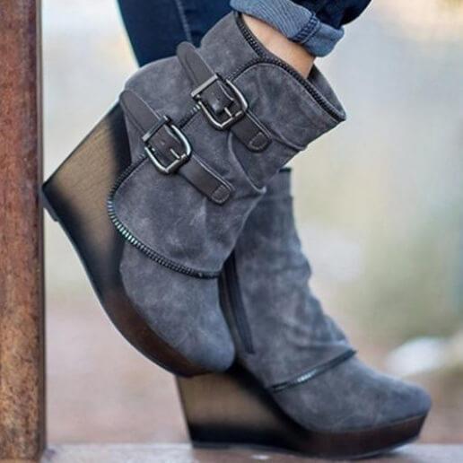 VCSHOES Platform Suede Wedge Ankle Boot