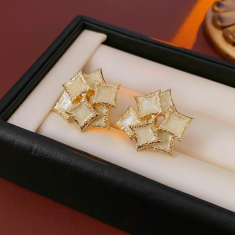 French Vintage Quadrilateral Geometric Alloy Oil Dripping Earrings