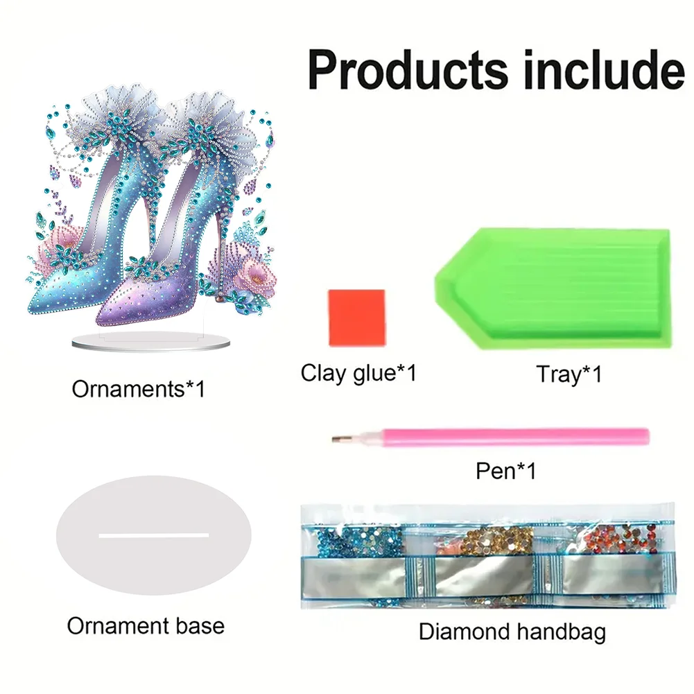 5D DIY Acrylic Special Shape Elegant High Heels Rhinestones Desktop Ornaments 