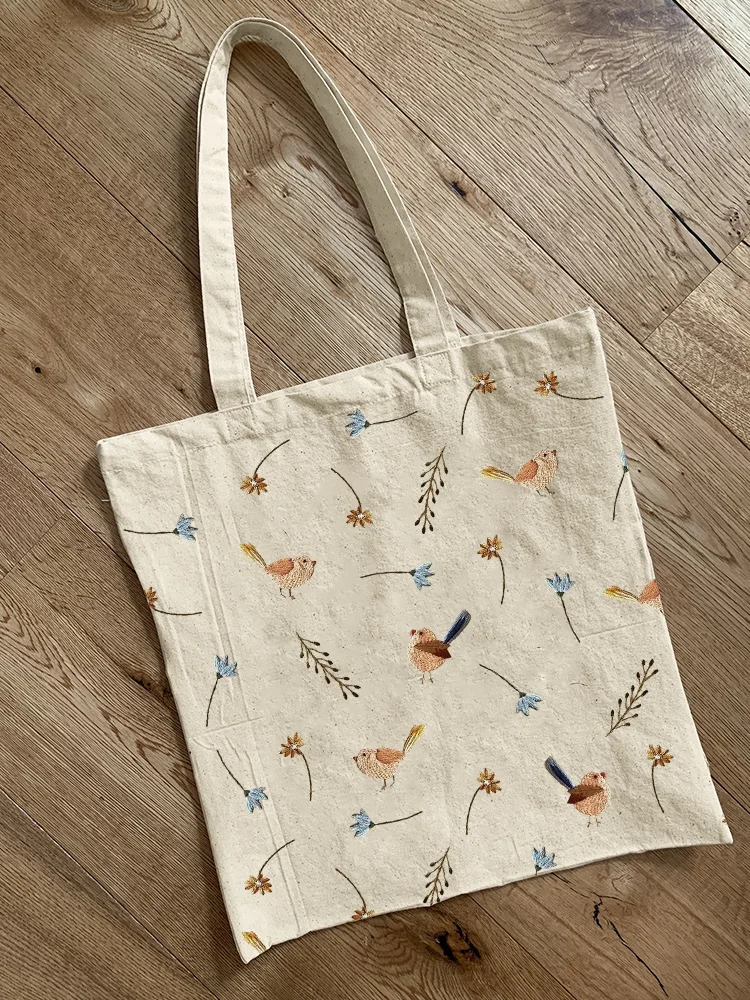 VChics Birds Floral Embroidery Pattern Tote Bag